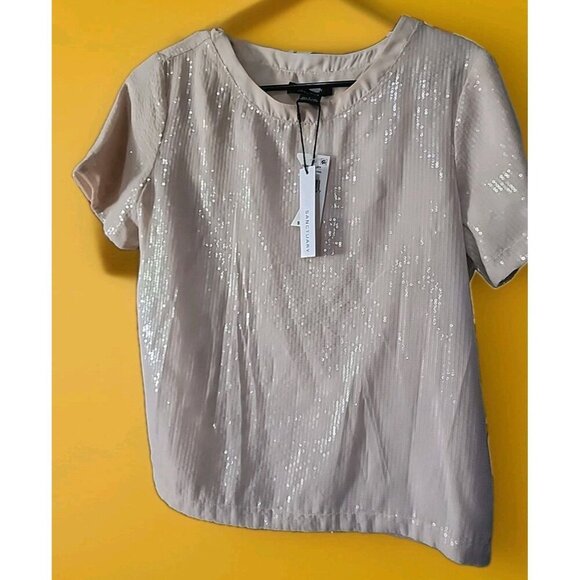Sanctuary AllNighter Sequin Blouse Top MockNeck Women Champagne Cream Small Cr60 - Picture 1 of 5